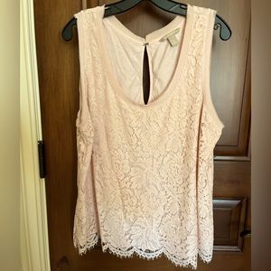 EUC - Banana Republic Sleeveless Top w/Floral Overlay - XL - Light Pink